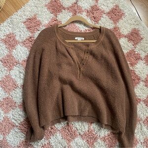 American Eagle Cozy Brown Henley Style Sweater